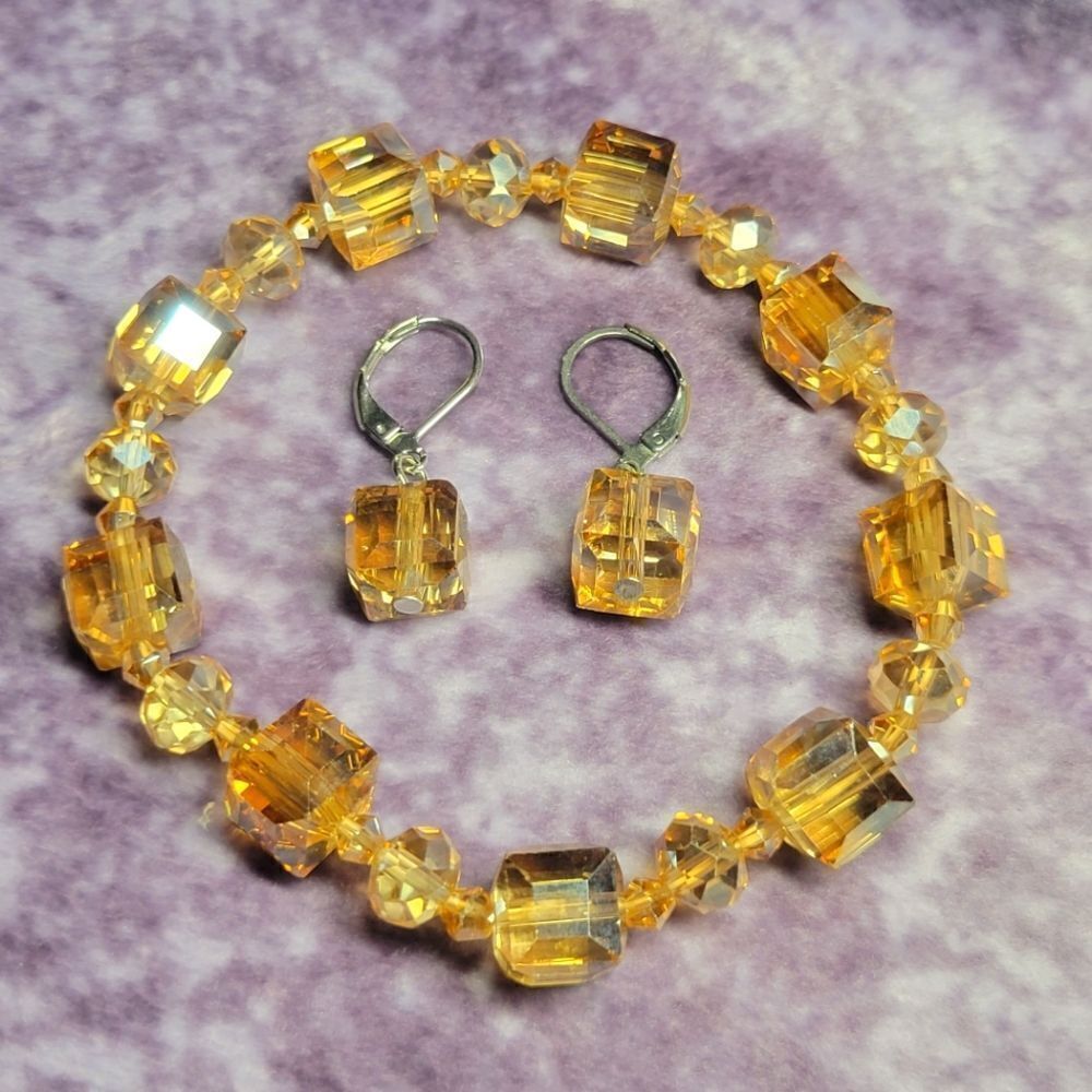 Champagne Color Glass Bracelet and Earrings